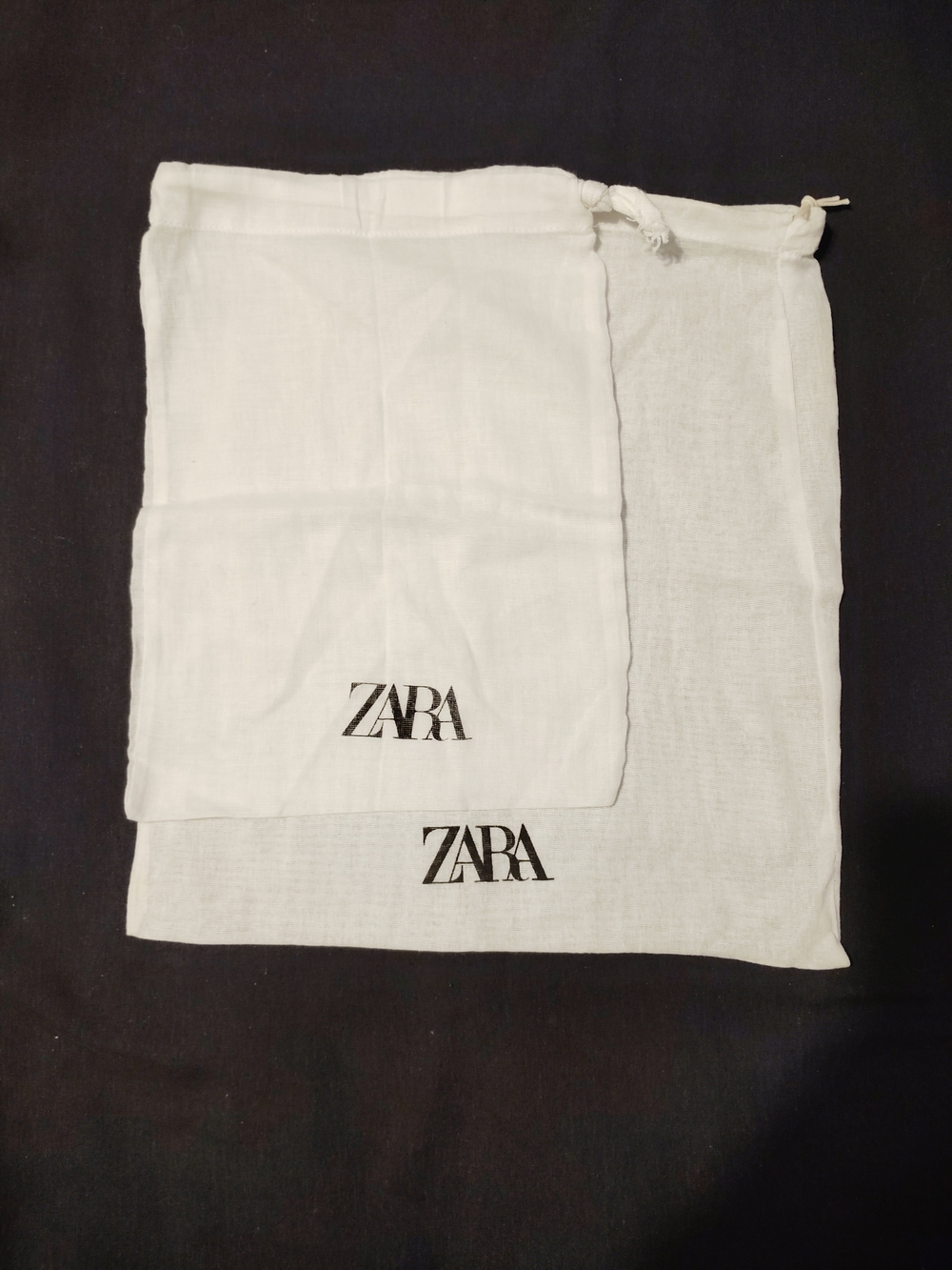 2pc Zara White Drawstring Dust Bags w/ Black Logo(Set)